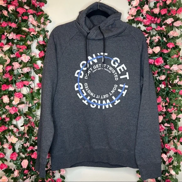 H&M Gray ‘Don’t get it twisted’ Shawl Neck Hoodie Mens Medium Sweatshirt Casual - Picture 1 of 8